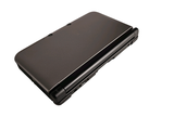a black cell phone sitting on top of a white surface