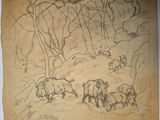a drawing of a herd of sheep on a piece of paper