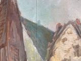 a painting on the wall of a building with a horse and buggy