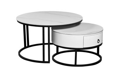 10218-38 / Table basse élégante en métal et pierre sinterisée 80 x 80 