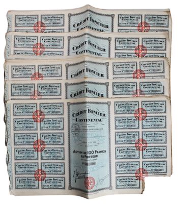 Ensemble comprenant 100 ACTIONS CREDIT FONCIER CONTINENTAL, …