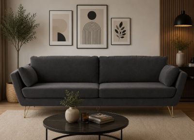 Canapé 4 places TOPIM , en velours gris foncé, dimensions: 2…