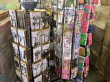 a display of cards on wheels in a store
