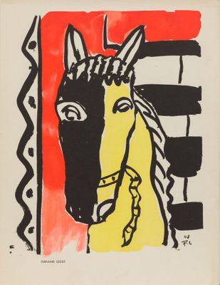 tableau représentant un cheval coiffé d'une couronne, sur fond rouge et noir