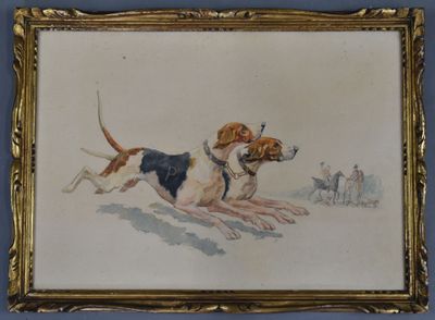 une image représentant un tableau où deux chiens se poursuivent