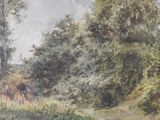 a picture of a painting of a horse in a field