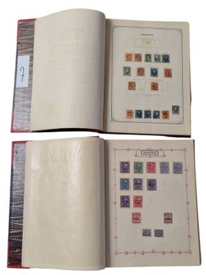 two pages of a book with stamps on them are open