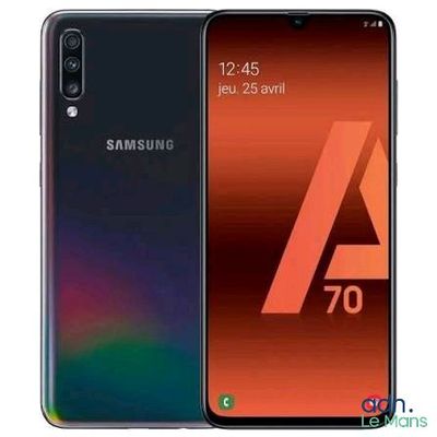 the samsung a70 smartphone is shown with a colorful background