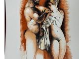 an image of a drawing of a man and a woman holding a baby