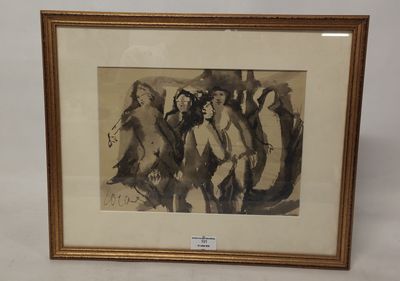 une vieille photo montrant un groupe de personnes debout les unes à côté des autres