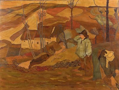 an image of a painting of a woman and a man in a field