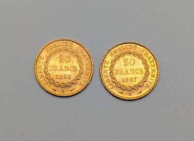 deux pièces d'or, dont l'une est ornée d'une couronne et l'autre d'une couronne