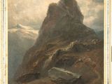 une image représentant un tableau représentant un paysage de montagne avec un bateau au premier plan