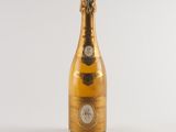 a close up of a bottle of champagne on a white background