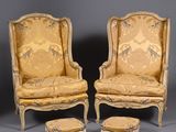 pair of louis xv style armchairs and footstools