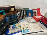 a table with many different types of books on it