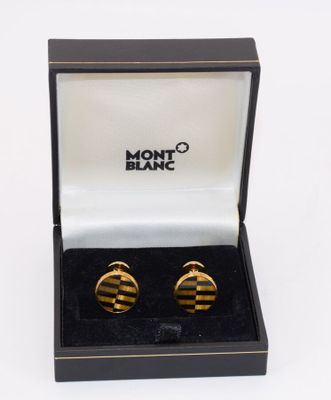 Paire de BOUTONS DE MANCHETTE rond en métal doré… - Photo 1