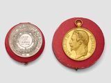 an image of a gold medal and a silver medal in a red case