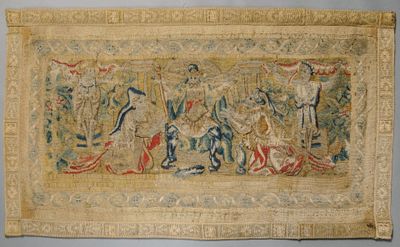 an antique tapestry with a group of people on it