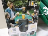a box with a picture of a woman and a man drinking beer