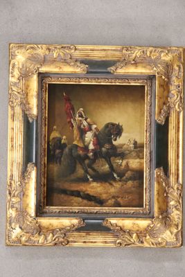 tableau représentant un homme à cheval avec un autre homme à cheval
