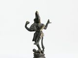 bronze statue of a man holding a sword on a white background