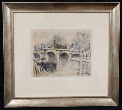 an image of a painting of a bridge over a body of water