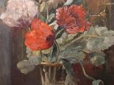 une peinture de fleurs dans un vase sur une table