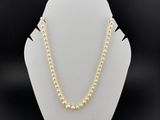 un collier de perles sur un mannequin d'exposition, sur fond noir