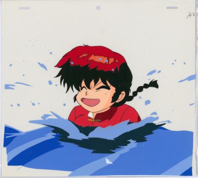 cellule d'animation représentant une fillette dans l'eau, coiffée d'un chapeau rouge