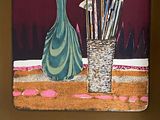a painting of a vase with paint brushes in it