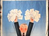 a poster with a picture of a man holding money