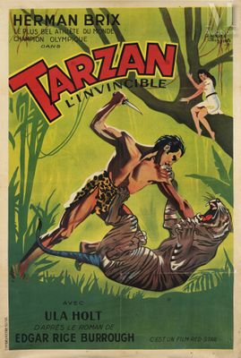 a movie poster for tarzan the jungle starring a man and a woman