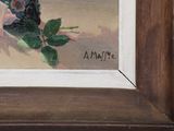 a painting of flowers in a vase on a table