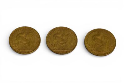 FRANCE. 3 pcs de 20 francs or "Coq", 1903, 1907 et 1913. - Photo 1