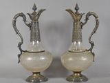 pair of antique silver plated glass vases on pedestals