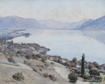 an image of a painting of a view of a large body of water