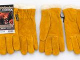 two pairs of gloves with fur lined cuffs and a tag on them