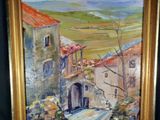 a picture of a painting of a street in the country
