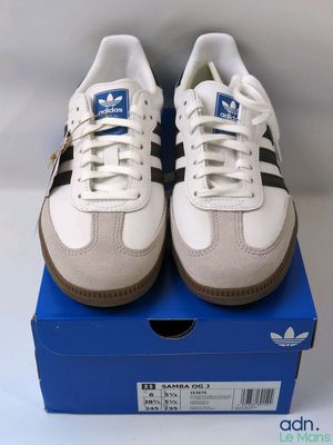 adidas superstar leather trainers in white and blue