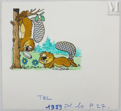 dessin représentant un écureuil et un écureuil jouant avec une raquette de tennis