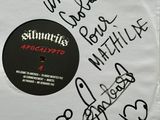 an autographed picture of a white vinyl record with black writing on it