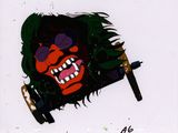 cartoon of a man with a knife in his mouth and a knife in his mouth