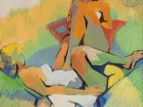une image représentant un tableau où l'on voit une femme et un homme assis sur une couverture