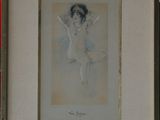 painting of a woman in a blue dress holding a white umbrella