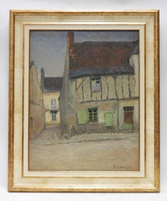 une image représentant un tableau d'une maison avec une porte verte