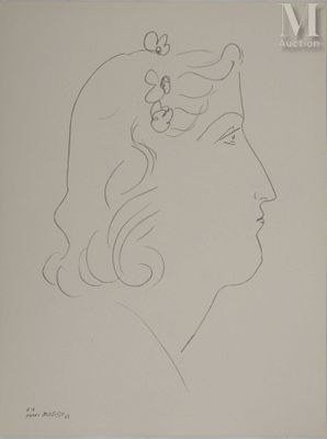 un dessin représentant la tête d'une femme avec une fleur dans les cheveux