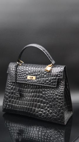 POURCHET Paris : sac porté main en cuir imitation croco 