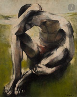 une image représentant un tableau où l'on voit un homme assis par terre