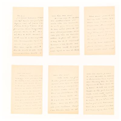 un ensemble de quatre lettres manuscrites sur papier jaune, écrites à l'encre noire